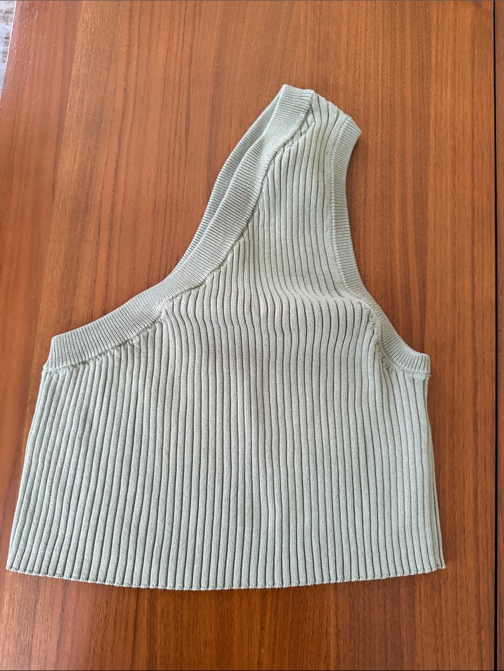Zara Ribbed One-Shoulder Crop Top in Olive Green